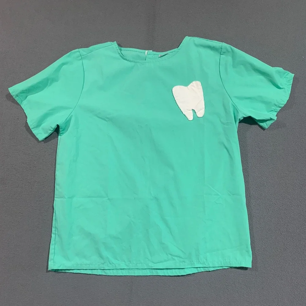 Spirit Halloween Dentist Scrubs Costume Set Mint Green Tooth Applique Size S/M - Picture 2 of 15